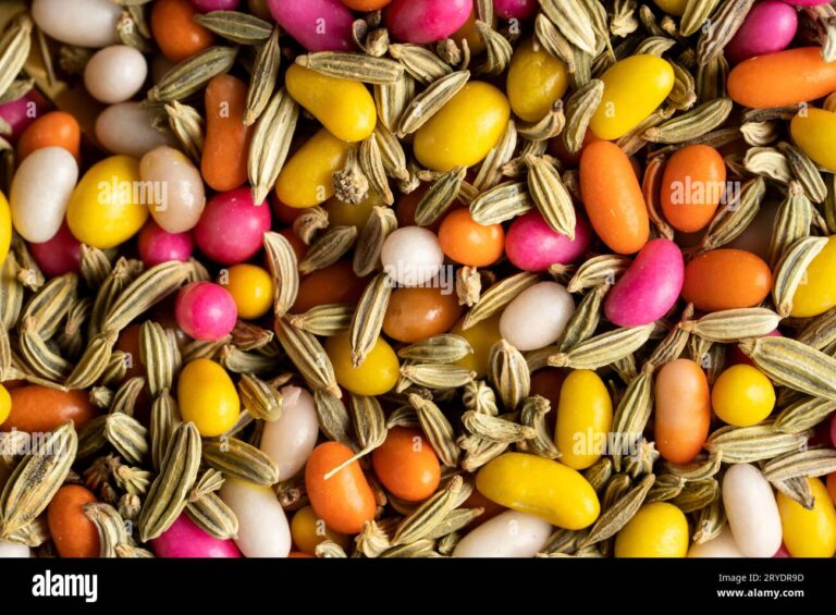 a-closeup-of-mukhwas-mouth-freshener-mix-of-fennel-seeds-raw-and-coloured-2RYDR9D